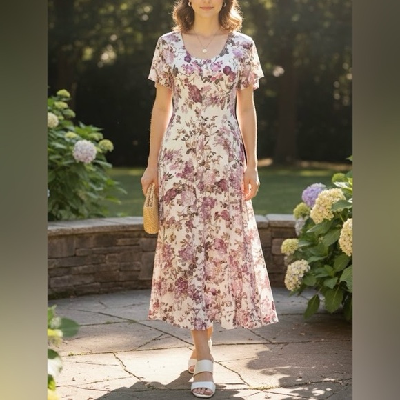 Vintage 90s Starina Dloral Midi Dress/Cottagecore/Rayon/Small - Picture 16 of 16